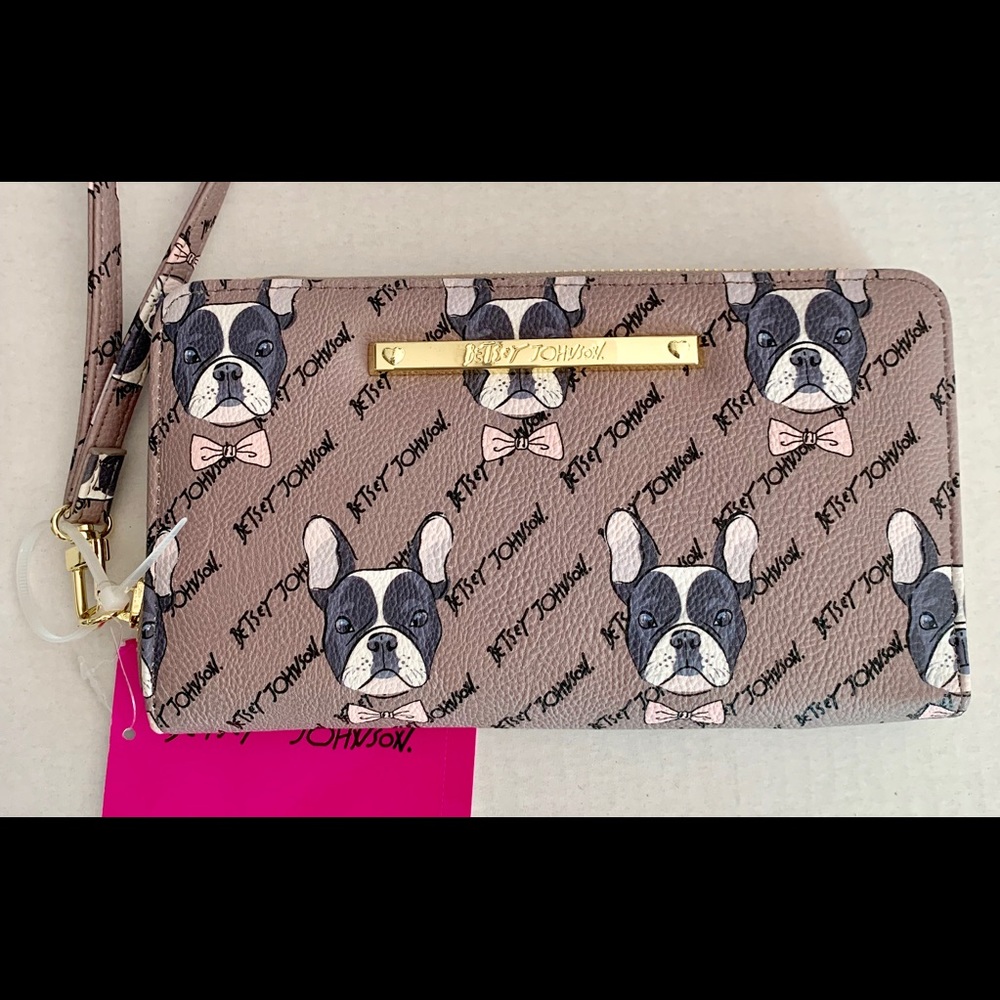 Betsy Johnson dog print wristlet